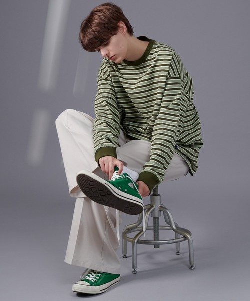 ONCILY(オンシェリー)の「MULTI BORDER LONG SLEEVE T-SHIRT / マルチボーダーロンT(Tシャツ/カットソー・メンズ・ブルー/グリーン・MEDIUM/LARGE)」の14枚目の写真