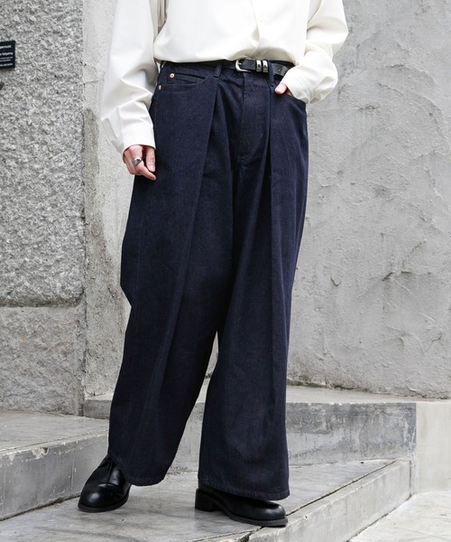 セール】Super wide flare tack denim pants / スーパーワイドフレア