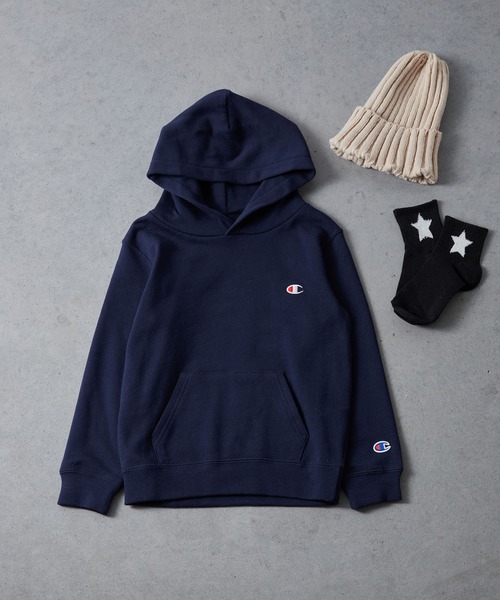 Champion（チャンピオン）の「【Champion】CK-Y101 HOODED SWEATSHIRT / チャンピオン ロゴ プルオーバー パーカー キッズ用（パーカー・キッズ・ブラック/グレー/ネイビー/オートミール・120cm/140cm/100cm/150cm/130cm/160cm）」の4枚目の写真
