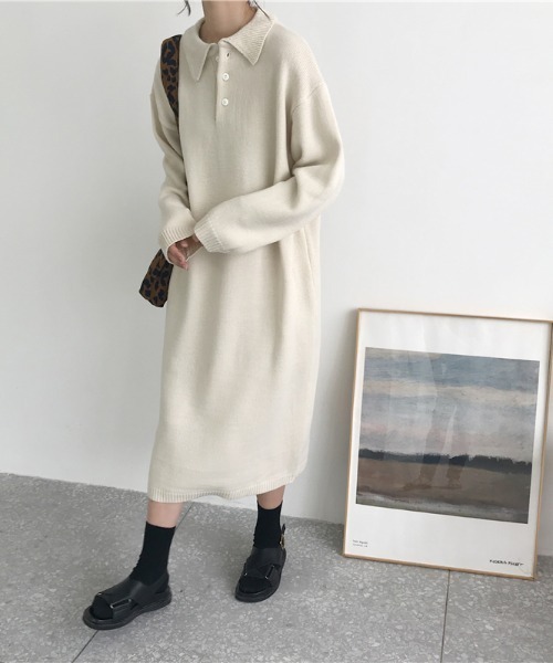 N.s(エヌドットエス)の「フロント襟ボタンニットワンピース(ワンピース・レディース・ベージュ/ブラック・M/L)」の3枚目の写真