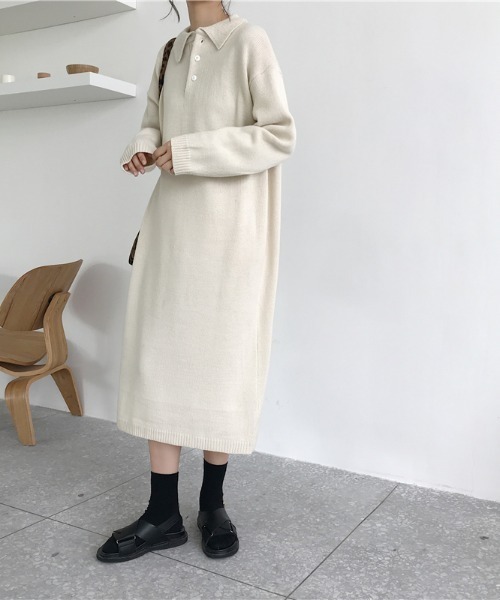 N.s(エヌドットエス)の「フロント襟ボタンニットワンピース(ワンピース・レディース・ベージュ/ブラック・M/L)」の4枚目の写真