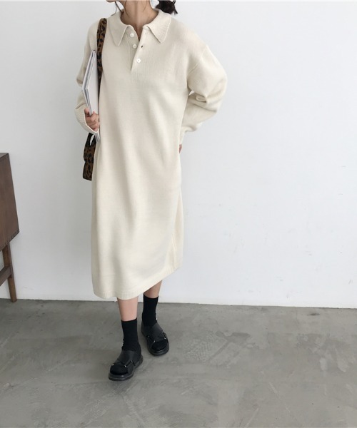 N.s(エヌドットエス)の「フロント襟ボタンニットワンピース(ワンピース・レディース・ベージュ/ブラック・M/L)」の6枚目の写真