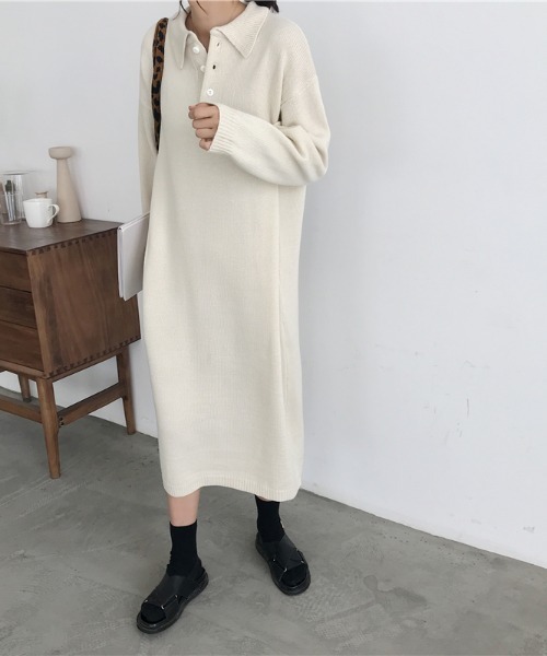 N.s(エヌドットエス)の「フロント襟ボタンニットワンピース(ワンピース・レディース・ベージュ/ブラック・M/L)」の7枚目の写真