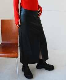 FAKE LEATHER SLIT SKIRT フェイクレザースリットスカート