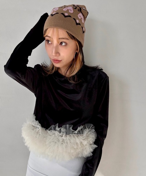ハートモチーフビーニー【SANSeLF】sana23a013（ニットキャップ