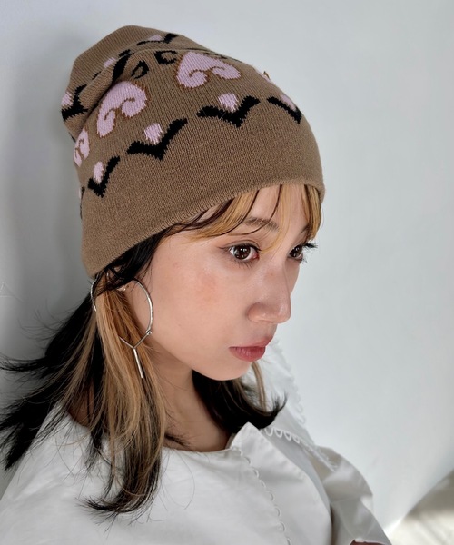 SANSeLF（サンセルフ）の「ハートモチーフビーニー【SANSeLF】sana23a013（ニットキャップ/ビーニー・レディース・パープル/ブラウン・FREE）」の6枚目の写真