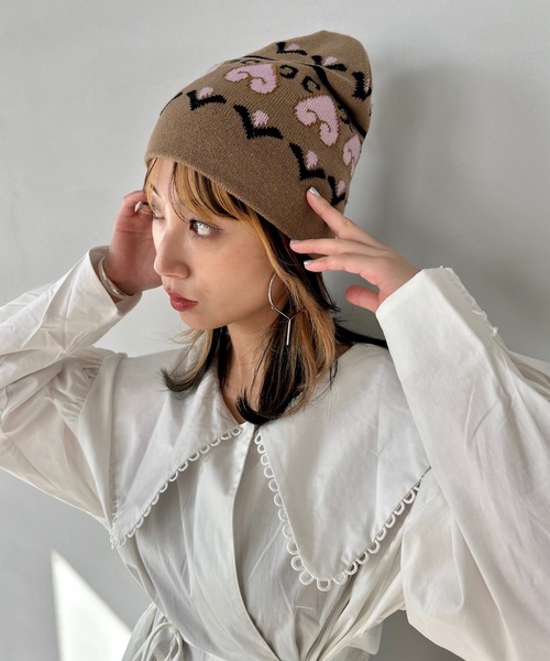 SANSeLF（サンセルフ）の「ハートモチーフビーニー【SANSeLF】sana23a013（ニットキャップ/ビーニー・レディース・パープル/ブラウン・FREE）」の7枚目の写真