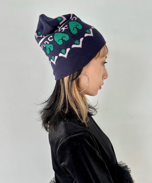 SANSeLF（サンセルフ）の「ハートモチーフビーニー【SANSeLF】sana23a013（ニットキャップ/ビーニー・レディース・パープル/ブラウン・FREE）」の10枚目の写真