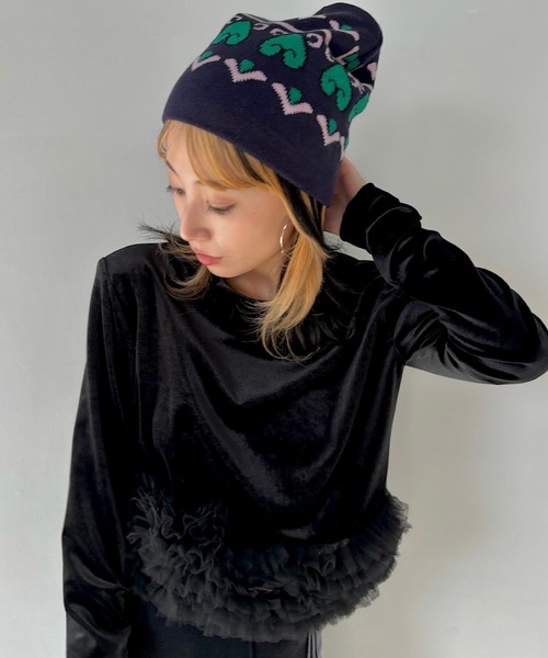 SANSeLF（サンセルフ）の「ハートモチーフビーニー【SANSeLF】sana23a013（ニットキャップ/ビーニー・レディース・パープル/ブラウン・FREE）」の13枚目の写真