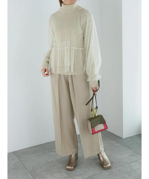 Te chichi（テチチ）の「プリーツ&フリルペプラムチュールトップス（Tシャツ/カットソー・レディース・ブラック/グレー/オフホワイト・F）」の12枚目の写真