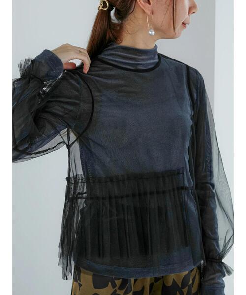 Te chichi（テチチ）の「プリーツ&フリルペプラムチュールトップス（Tシャツ/カットソー・レディース・ブラック/グレー/オフホワイト・F）」の18枚目の写真