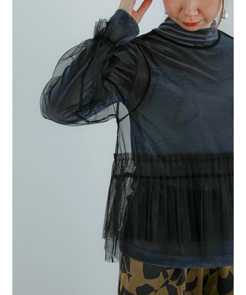 Te chichi（テチチ）の「プリーツ&フリルペプラムチュールトップス（Tシャツ/カットソー・レディース・ブラック/グレー/オフホワイト・F）」の2枚目の写真