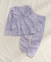【長袖】花・ブルーベリー柄ワッフルパジャマ