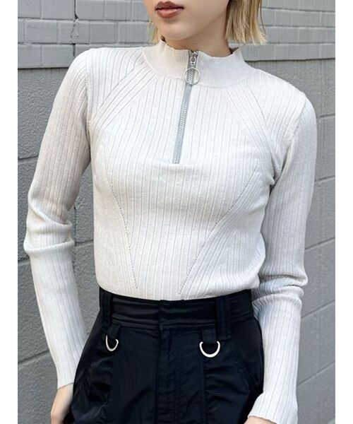 MURUA（ムルーア）の「ハーフジップリブニット（ニット/セーター・レディース・ブラック/ブルー/アイボリー・FREE）」の2枚目の写真