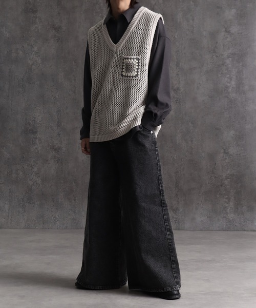 welise（ウェライズ）の「【welise/ウェライズ】クロシェポケットオーバーサイズシアーニットベスト（ベスト・メンズ・ブルー/アイボリー/ブラック・M/L）」の7枚目の写真