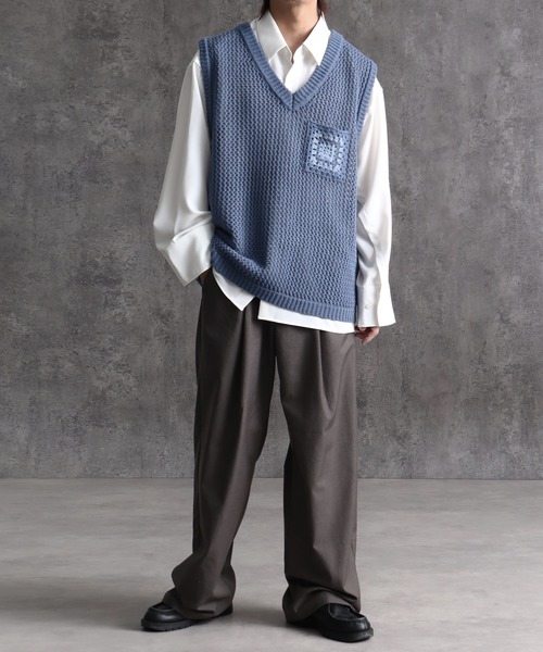 welise（ウェライズ）の「【welise/ウェライズ】クロシェポケットオーバーサイズシアーニットベスト（ベスト・メンズ・ブルー/アイボリー/ブラック・M/L）」の10枚目の写真