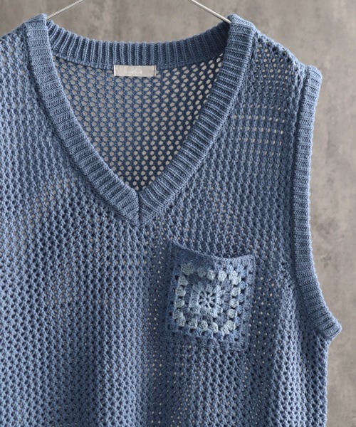 welise（ウェライズ）の「【welise/ウェライズ】クロシェポケットオーバーサイズシアーニットベスト（ベスト・メンズ・ブルー/アイボリー/ブラック・M/L）」の18枚目の写真