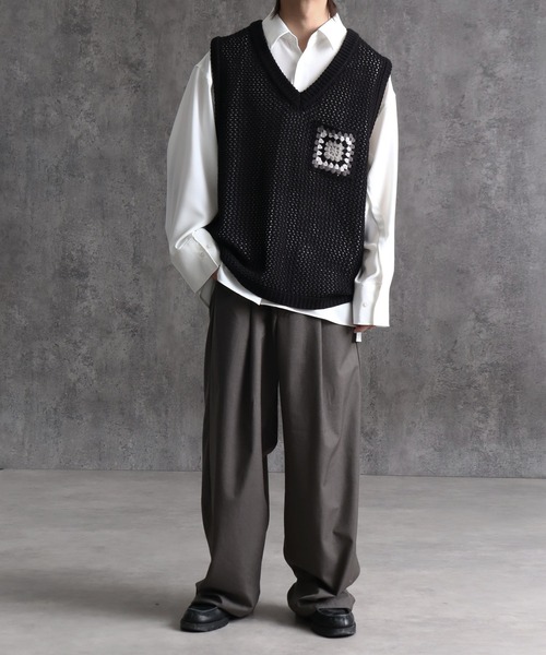 welise（ウェライズ）の「【welise/ウェライズ】クロシェポケットオーバーサイズシアーニットベスト（ベスト・メンズ・ブルー/アイボリー/ブラック・M/L）」の4枚目の写真