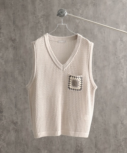 welise（ウェライズ）の「【welise/ウェライズ】クロシェポケットオーバーサイズシアーニットベスト（ベスト・メンズ・ブルー/アイボリー/ブラック・M/L）」の20枚目の写真