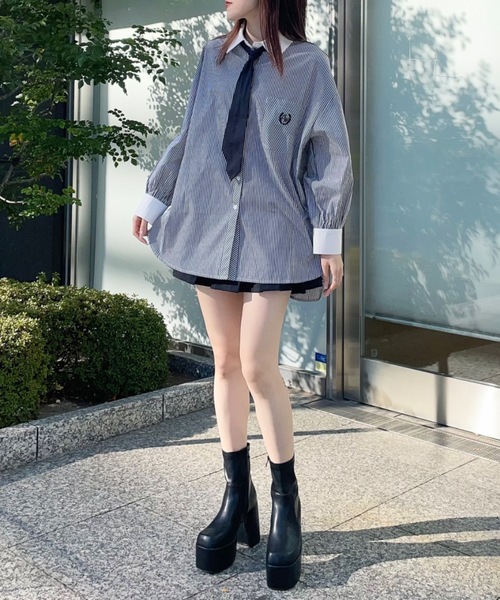 one way（ワンウェイ）の「ネクタイ付き ワンポイント刺繍BIGシャツ（シャツ/ブラウス・レディース・ホワイト/ピンク/ブルー/ブラック・FREE）」の11枚目の写真