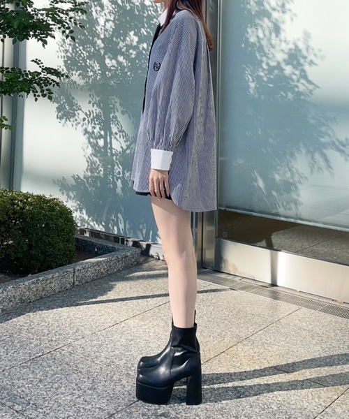 one way（ワンウェイ）の「ネクタイ付き ワンポイント刺繍BIGシャツ（シャツ/ブラウス・レディース・ホワイト/ピンク/ブルー/ブラック・FREE）」の12枚目の写真