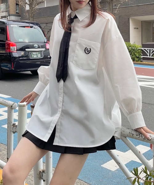 one way（ワンウェイ）の「ネクタイ付き ワンポイント刺繍BIGシャツ（シャツ/ブラウス・レディース・ホワイト/ピンク/ブルー/ブラック・FREE）」の13枚目の写真