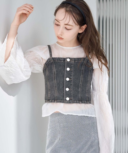archives（アルシーヴ）の「フロントボタンデニムビスチェ（ベスト・レディース・サックスブルー/グレー・MEDIUM）」の14枚目の写真