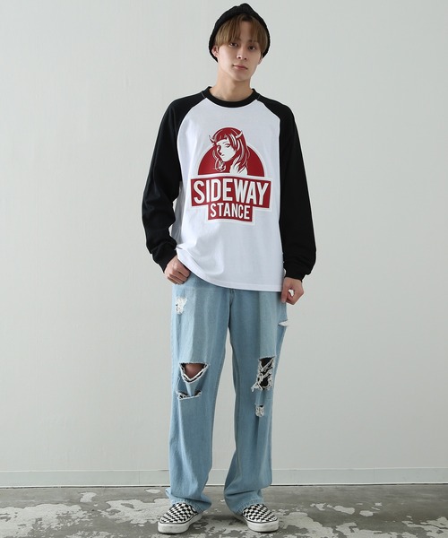 SIDEWAY STANCE（サイドウェイスタンス）の「【SIDEWAY STANCE】プリント 長袖 ラグランTシャツ（Tシャツ/カットソー・メンズ・ブラック/ホワイト系/ホワイト/ブラック系/ブラック系1/ブラック系2/ホワイト系2/ホワイト系1・MEDIUM/LARGE/X-LARGE）」の13枚目の写真