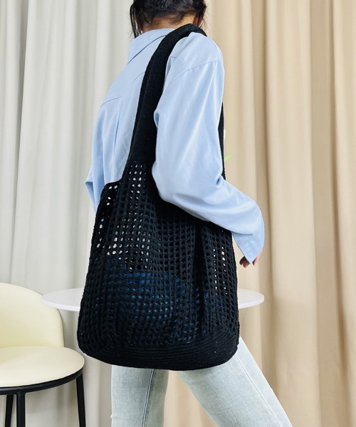 Miniministore（ミニミニストア）の「トートバッグ 編みバッグ ニットバッグ夏（トートバッグ・レディース・ブラウン/グリーン/ピンク/ベージュ/イエロー/ミント/ブラック/アイボリー/ブルー・FREE）」の10枚目の写真