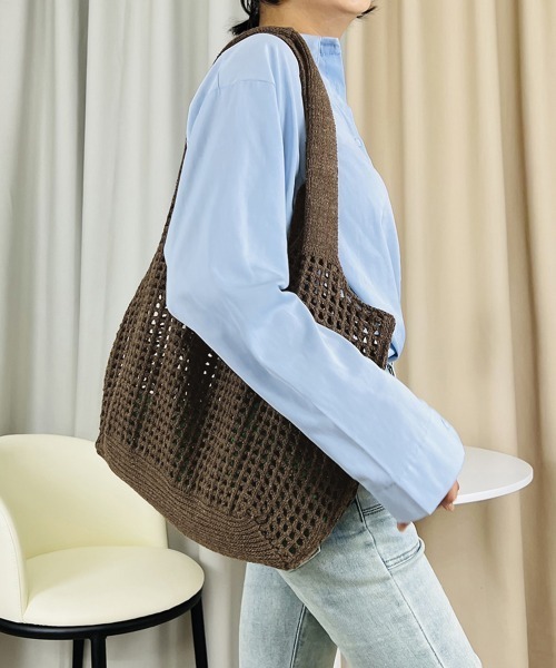 Miniministore（ミニミニストア）の「トートバッグ 編みバッグ ニットバッグ夏（トートバッグ・レディース・ブラウン/グリーン/ピンク/ベージュ/イエロー/ミント/ブラック/アイボリー/ブルー・FREE）」の15枚目の写真