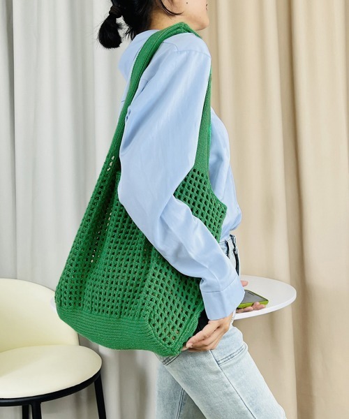 Miniministore（ミニミニストア）の「トートバッグ 編みバッグ ニットバッグ夏（トートバッグ・レディース・ブラウン/グリーン/ピンク/ベージュ/イエロー/ミント/ブラック/アイボリー/ブルー・FREE）」の17枚目の写真