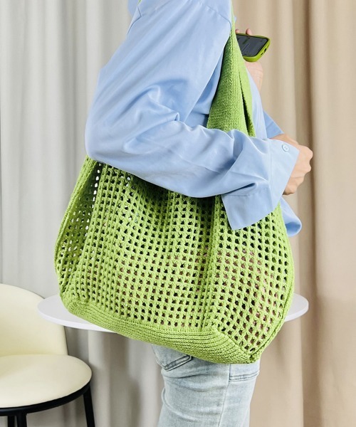 Miniministore（ミニミニストア）の「トートバッグ 編みバッグ ニットバッグ夏（トートバッグ・レディース・ブラウン/グリーン/ピンク/ベージュ/イエロー/ミント/ブラック/アイボリー/ブルー・FREE）」の19枚目の写真
