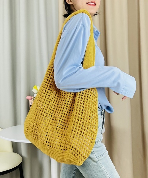 Miniministore（ミニミニストア）の「トートバッグ 編みバッグ ニットバッグ夏（トートバッグ・レディース・ブラウン/グリーン/ピンク/ベージュ/イエロー/ミント/ブラック/アイボリー/ブルー・FREE）」の21枚目の写真