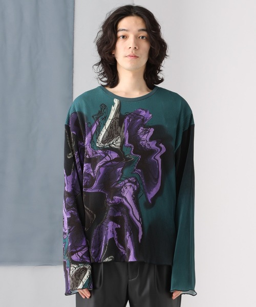 HARE(ハレ)の「メルトフラワープリントプリーツカット(HARE)(Tシャツ/カットソー・メンズ・グリーン/ブラック・FREE)」の8枚目の写真