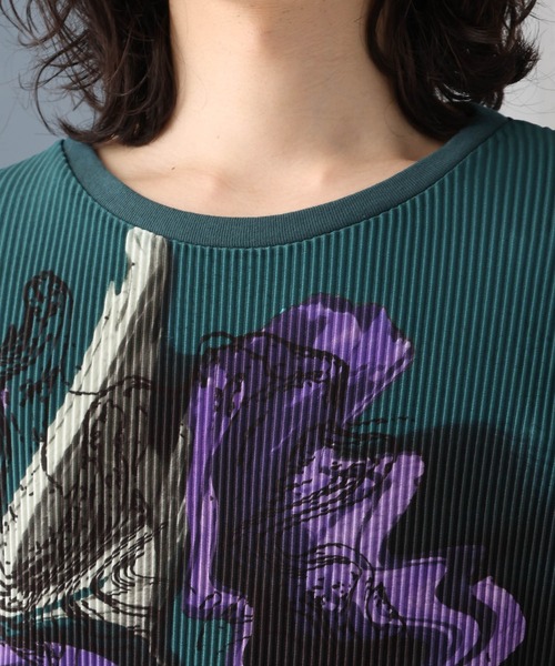 HARE(ハレ)の「メルトフラワープリントプリーツカット(HARE)(Tシャツ/カットソー・メンズ・グリーン/ブラック・FREE)」の12枚目の写真
