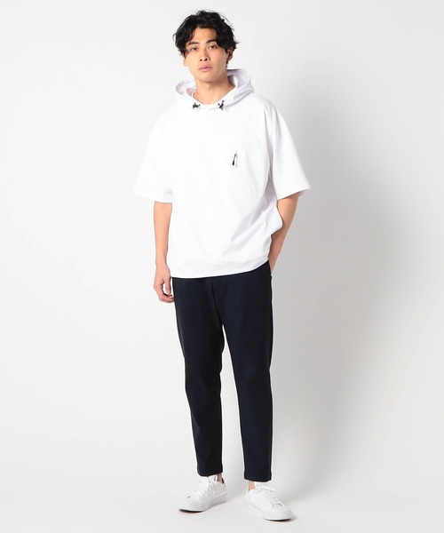 Grand PARK（グランドパーク）の「圧縮マイクロカノコ半袖パーカー（パーカー・メンズ・ホワイト/ネイビー/ブラック・MEDIUM/LARGE/X-LARGE）」の4枚目の写真