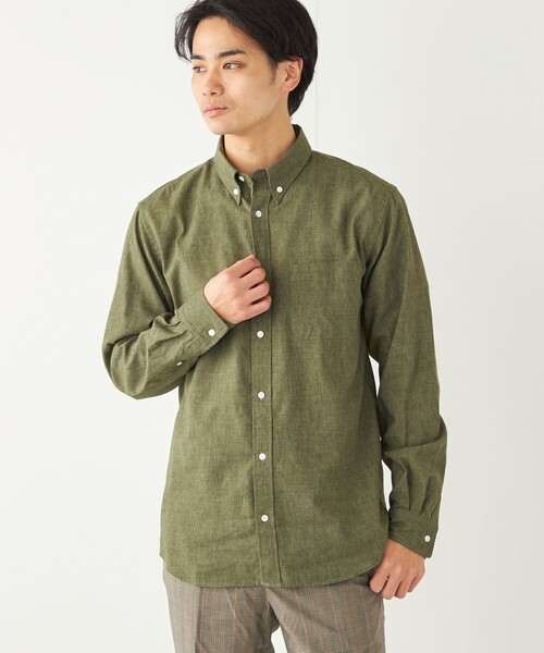 【セール】SHIPS Colors:コットンリネン COOLMAX ボタンダウン シャツ（シャツ/ブラウス）｜SHIPS Colors（シップス カラーズ）