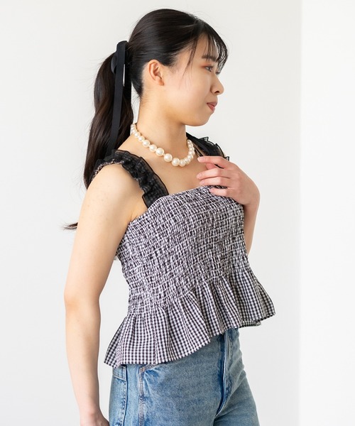 Os accessory（オズアクセサリー）の「【Os】ーオズー　フリルショルダービスチェ（キャミソール・レディース・ブルー/ブラック・FREE）」の14枚目の写真
