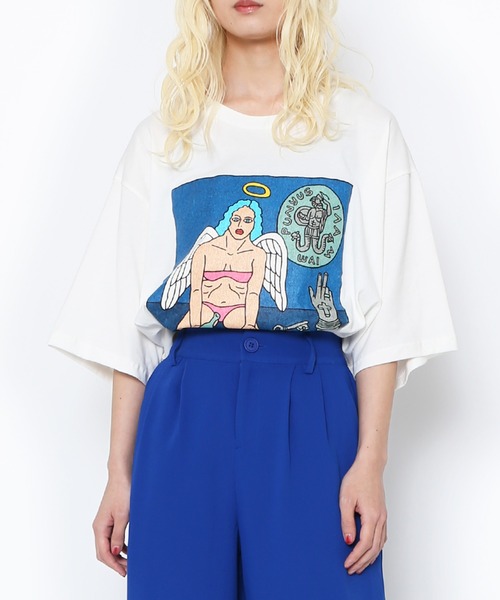 PUNYUS（プニュズ）の「Night angel ビッグＴシャツ（Tシャツ/カットソー・レディース・ブラック/ベージュ/ピンク/ホワイト・3/4）」の19枚目の写真