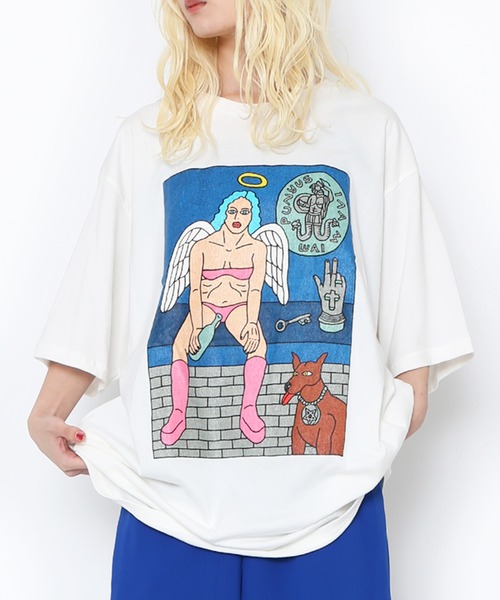 PUNYUS（プニュズ）の「Night angel ビッグＴシャツ（Tシャツ/カットソー・レディース・ブラック/ベージュ/ピンク/ホワイト・3/4）」の20枚目の写真