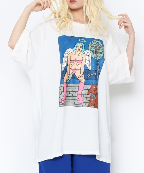 PUNYUS（プニュズ）の「Night angel ビッグＴシャツ（Tシャツ/カットソー・レディース・ブラック/ベージュ/ピンク/ホワイト・3/4）」の18枚目の写真