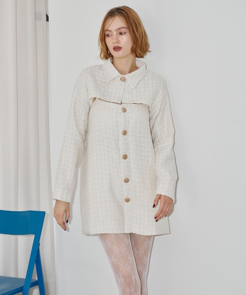 J427 美品 M ヴァレンティノ ニット ツイード ボレロ レディース mysty woman（ミスティウーマン）の「ツイードライククルーネック