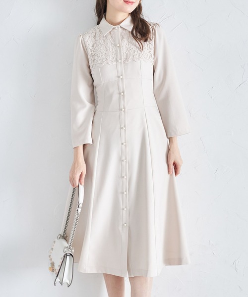tocco closet(トッコ クローゼット)の「ヨークレース切り替えバックレースアップシャツワンピース(ワンピース・レディース・ブラック/ベージュ/ネイビー/ピンク・M)」の2枚目の写真