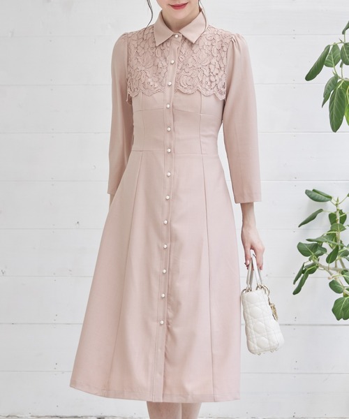 ヨークレース切り替えバックレースアップシャツワンピース（ワンピース）｜tocco closet（トッコ クローゼット） 6,054円