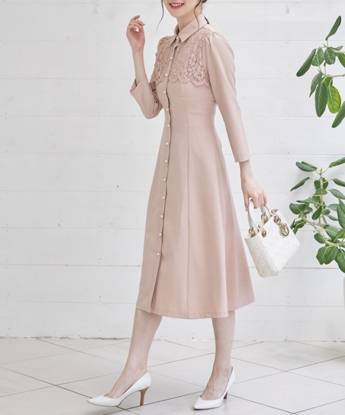 tocco closet(トッコ クローゼット)の「ヨークレース切り替えバックレースアップシャツワンピース(ワンピース・レディース・ブラック/ベージュ/ネイビー/ピンク・M)」の18枚目の写真
