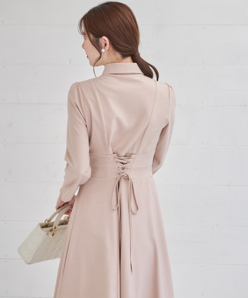 tocco closet(トッコ クローゼット)の「ヨークレース切り替えバックレースアップシャツワンピース(ワンピース・レディース・ブラック/ベージュ/ネイビー/ピンク・M)」の15枚目の写真