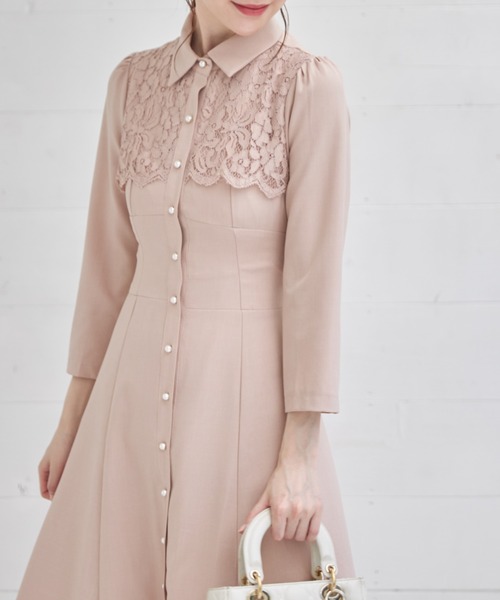 tocco closet(トッコ クローゼット)の「ヨークレース切り替えバックレースアップシャツワンピース(ワンピース・レディース・ブラック/ベージュ/ネイビー/ピンク・M)」の14枚目の写真
