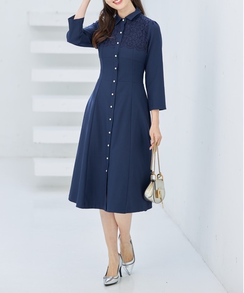 tocco closet(トッコ クローゼット)の「ヨークレース切り替えバックレースアップシャツワンピース(ワンピース・レディース・ブラック/ベージュ/ネイビー/ピンク・M)」の22枚目の写真