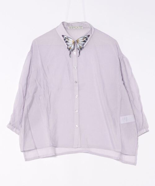 iS ScoLar（イズスカラー）の「542202：シャーリングドットor無地 シアーシャツ（シャツ/ブラウス・レディース・パープル/ネイビー/ブラック/アイボリー・M）」の4枚目の写真