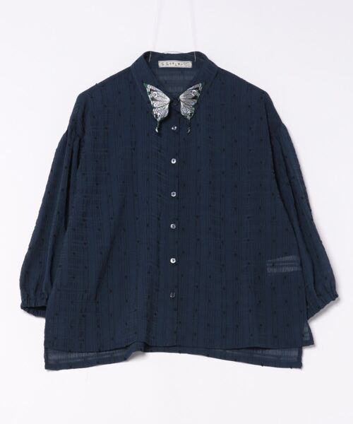 iS ScoLar（イズスカラー）の「542202：シャーリングドットor無地 シアーシャツ（シャツ/ブラウス・レディース・パープル/ネイビー/ブラック/アイボリー・M）」の3枚目の写真